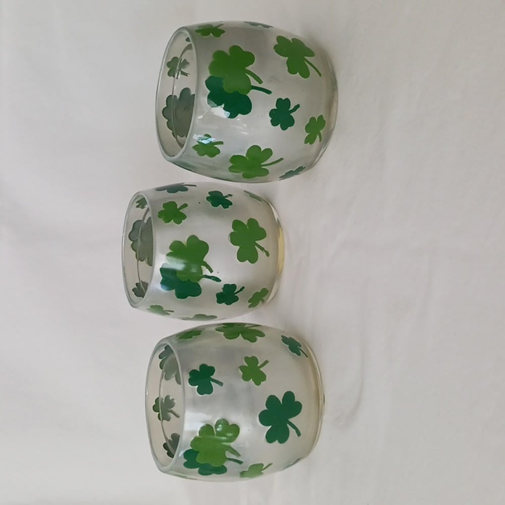 St Patrick's Day Shamrock print tealight holders, sold as set of 3